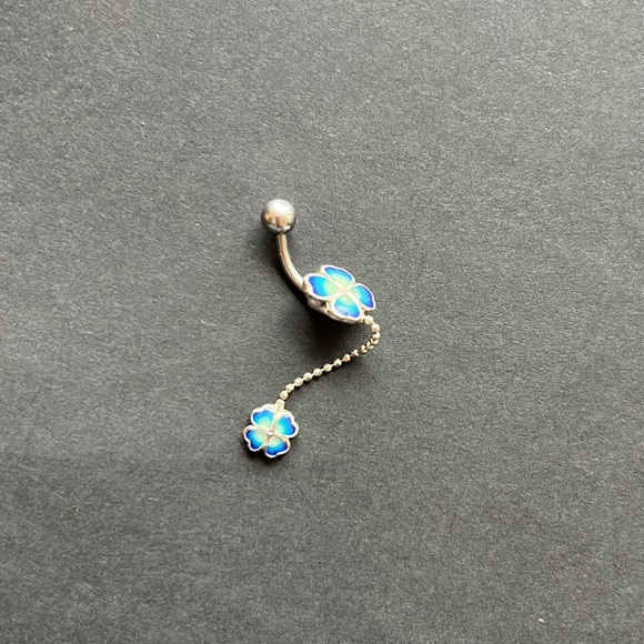 Dangling Blue Flower 🌸 Belly Button Ring - Picture 5 of 6